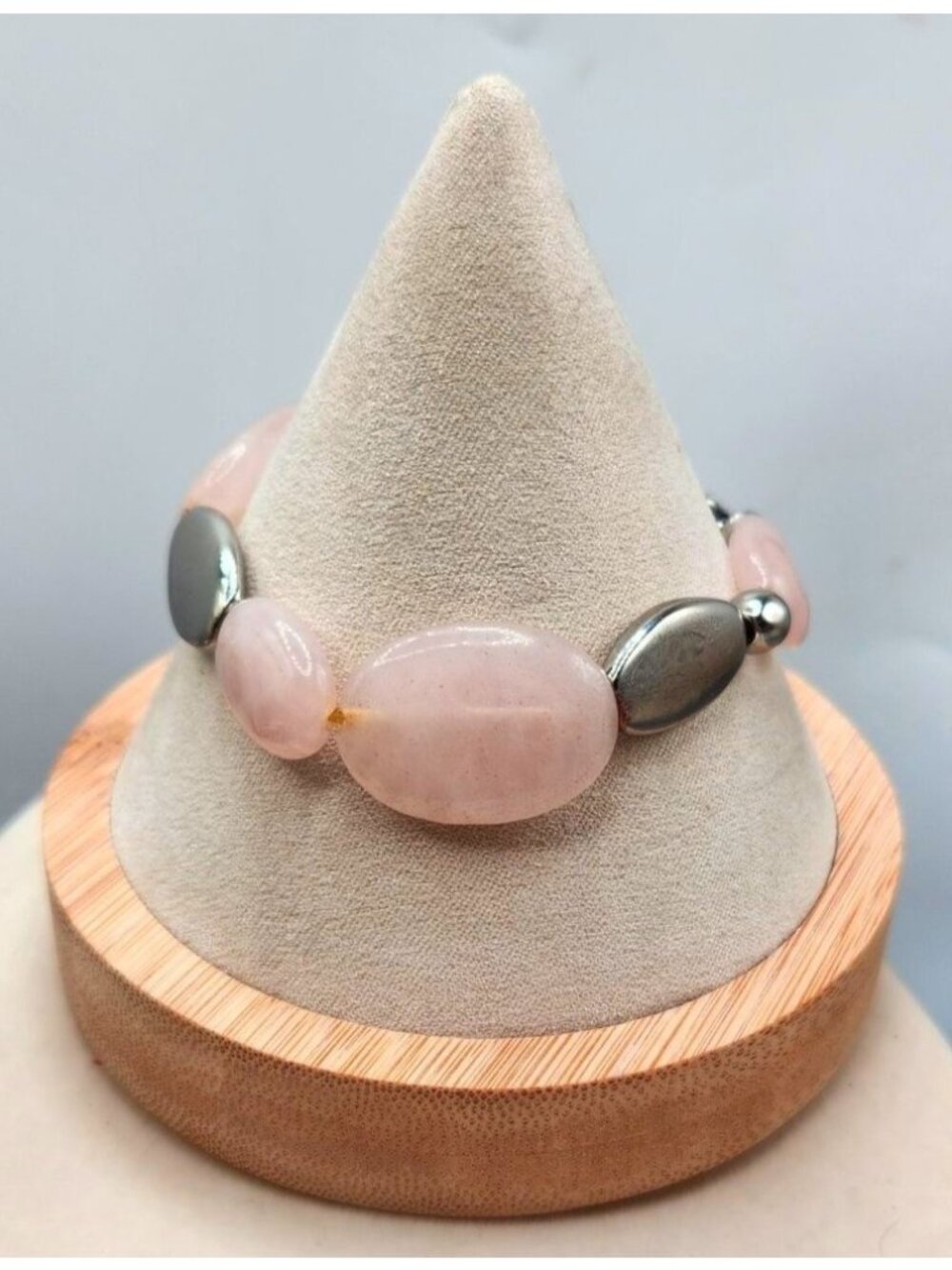 Pink Smooth Quartz Adjustable Bracelet With Silver Accent Beads